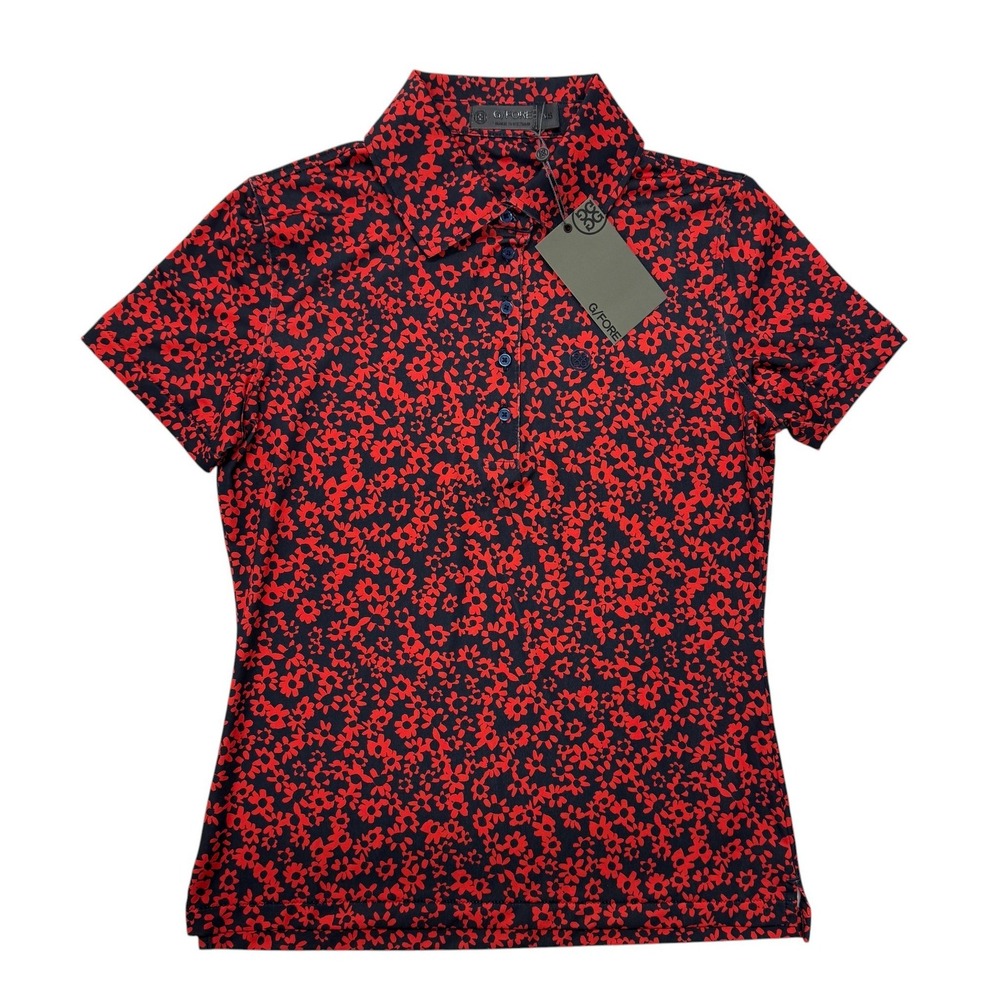 G/FORE Womens Floral Print Polo Twilight Navy Red Golf Shirt G4LS22K07 XS NEW